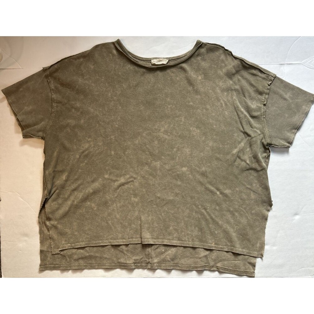 Altar'd State Brown Boxy Tee Shirt Size Small High Low Raw Hem Boho